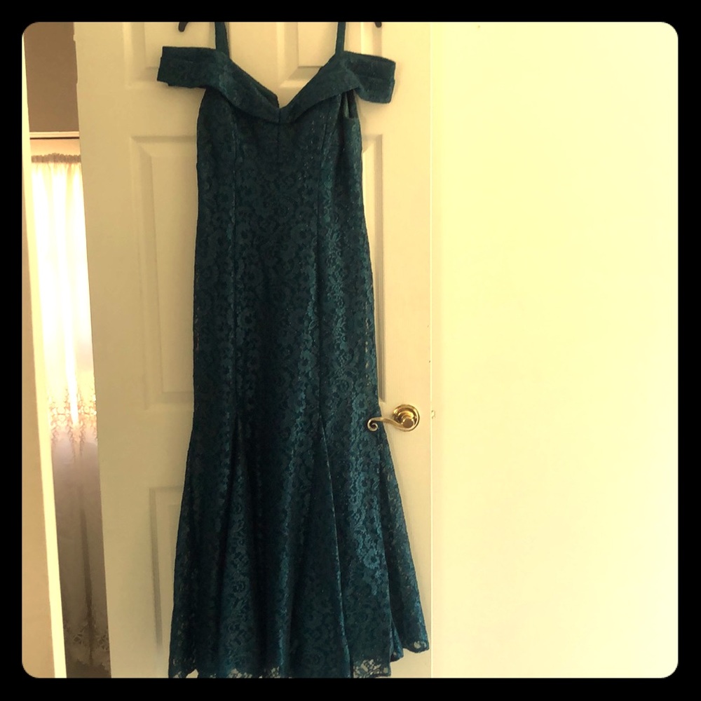 Off the shoulder dark green olive dress